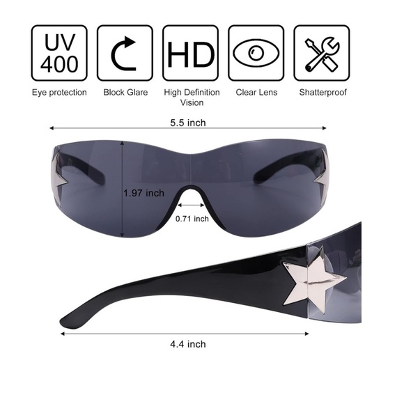 Rimless Y2K Sunglasses for Women Men,Trendy Shield Wrap Around Oversized Glasses - Picture 3 of 7